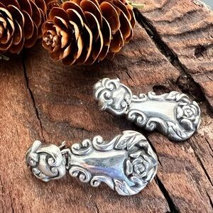 Brighton Chandler Floral Earrings Fine Silver .999 Plated Drop Floral Rose Swirl